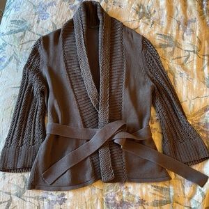 Tahari 100% Cotton Cardigan with Tie
